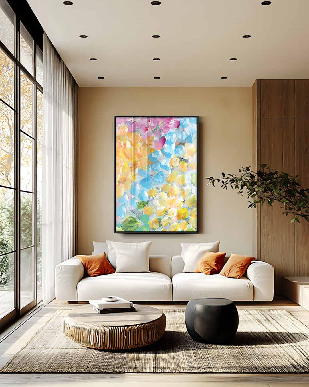 Vrolijke Kleurenexplosie – staand kunstwerk voor modern interieur