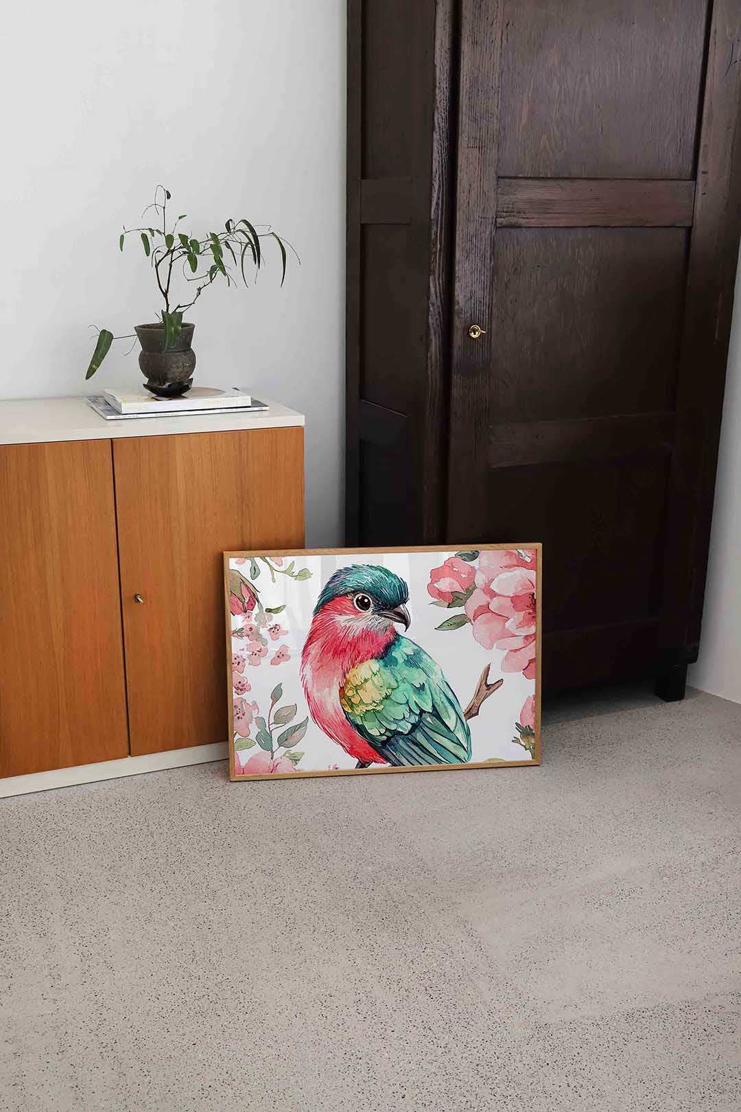 Vogel en bloemen – dierenillustratie als landscape poster