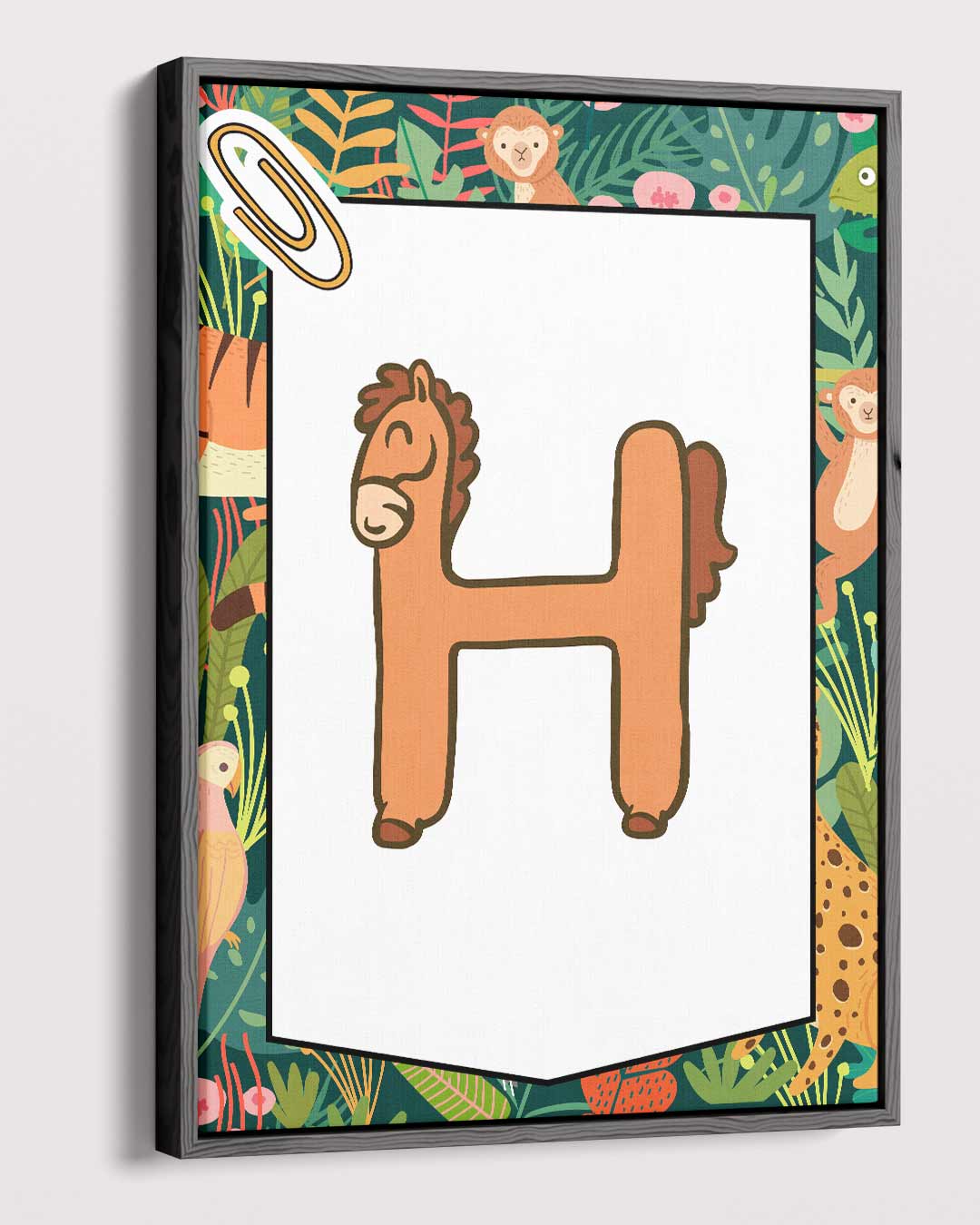 Speelse Paardenletter H – plexiglas wanddecoratie in portret formaat