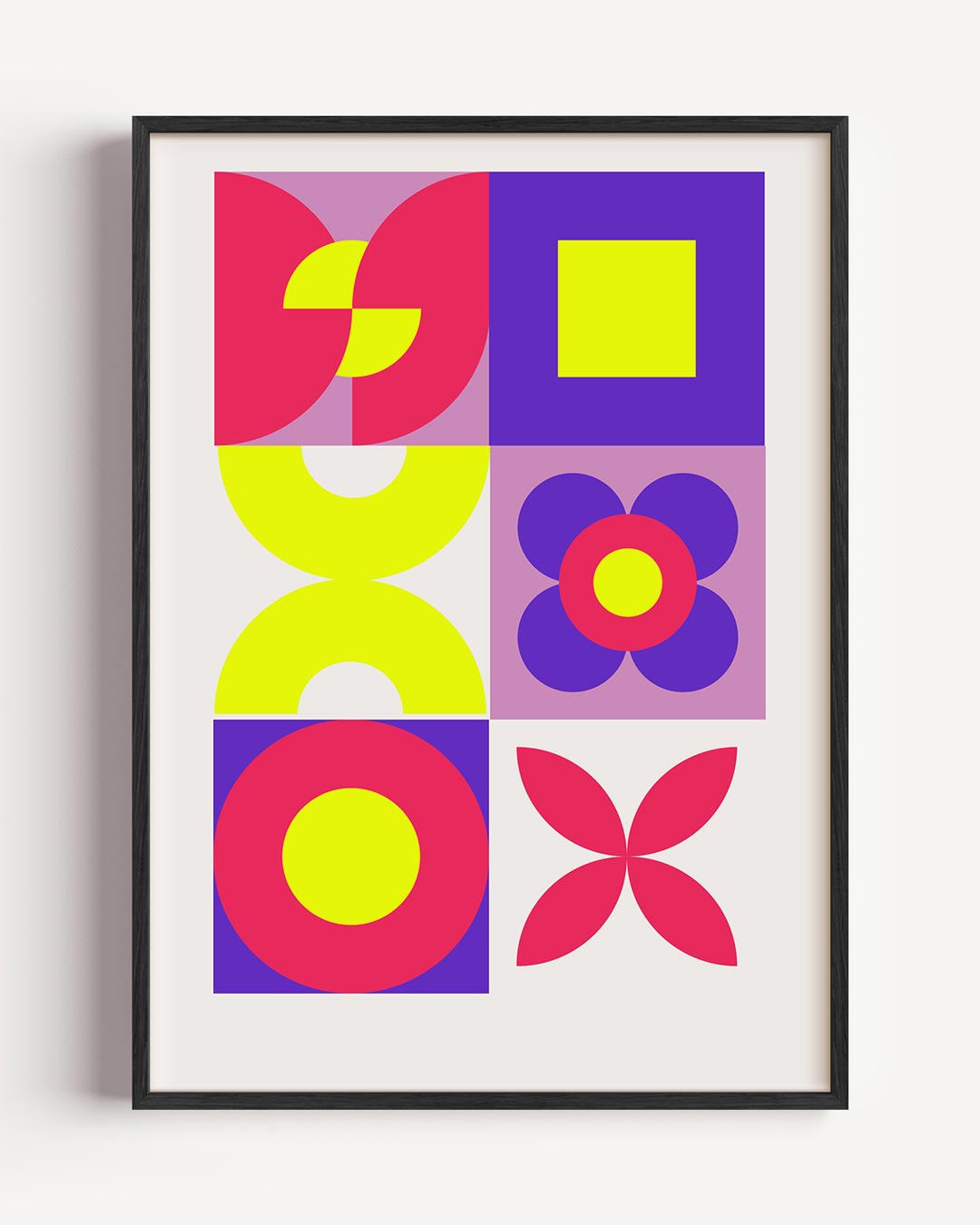 Retro Bloemen & Geometrie – kleurrijke abstracte portret poster als wanddecoratie