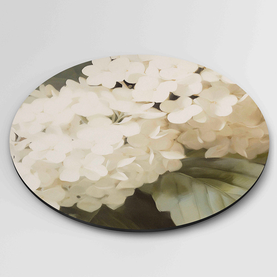 Witte bloemen – ronde wanddecoratie met abstract ontwerp