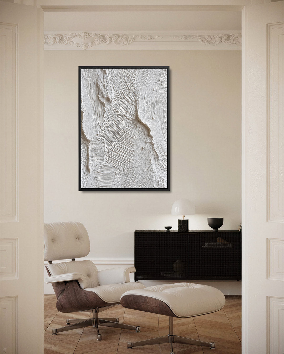 Textuur in wit – staand wanddecoratie kunstwerk
