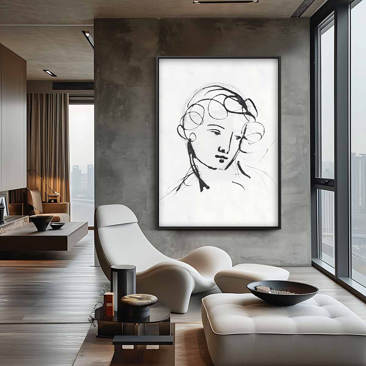 Elegante Lijntekening Portret – dibond wanddecoratie in staand formaat
