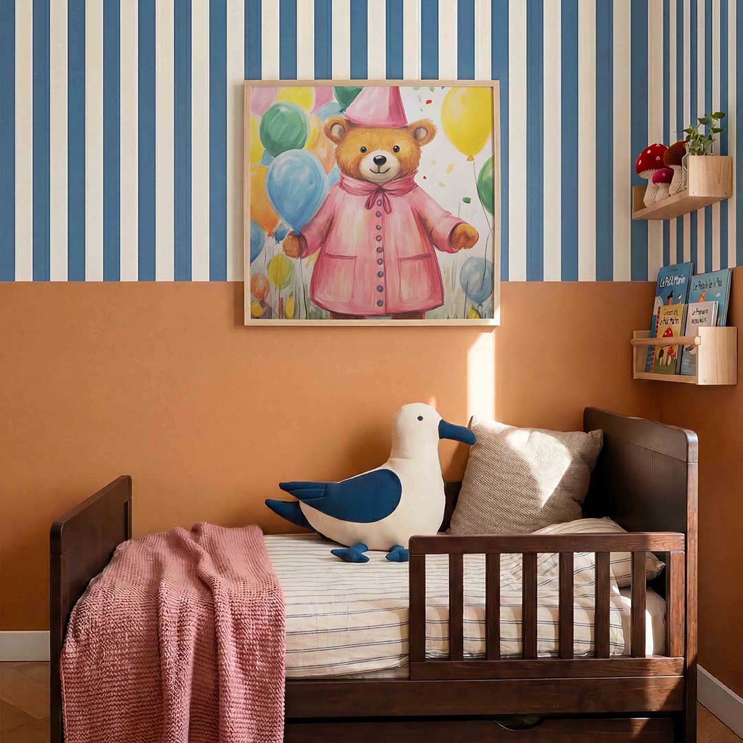 Beer met ballonnen – kids poster in vierkant formaat