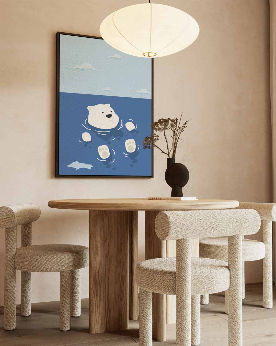 Dobberende IJsbeer in Blauwe Zee – staand kunstwerk voor modern interieur