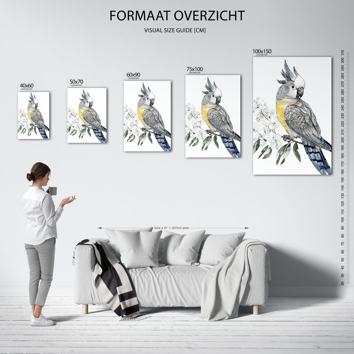 Papegaai en bloemen – staand wanddecoratie kunstwerk