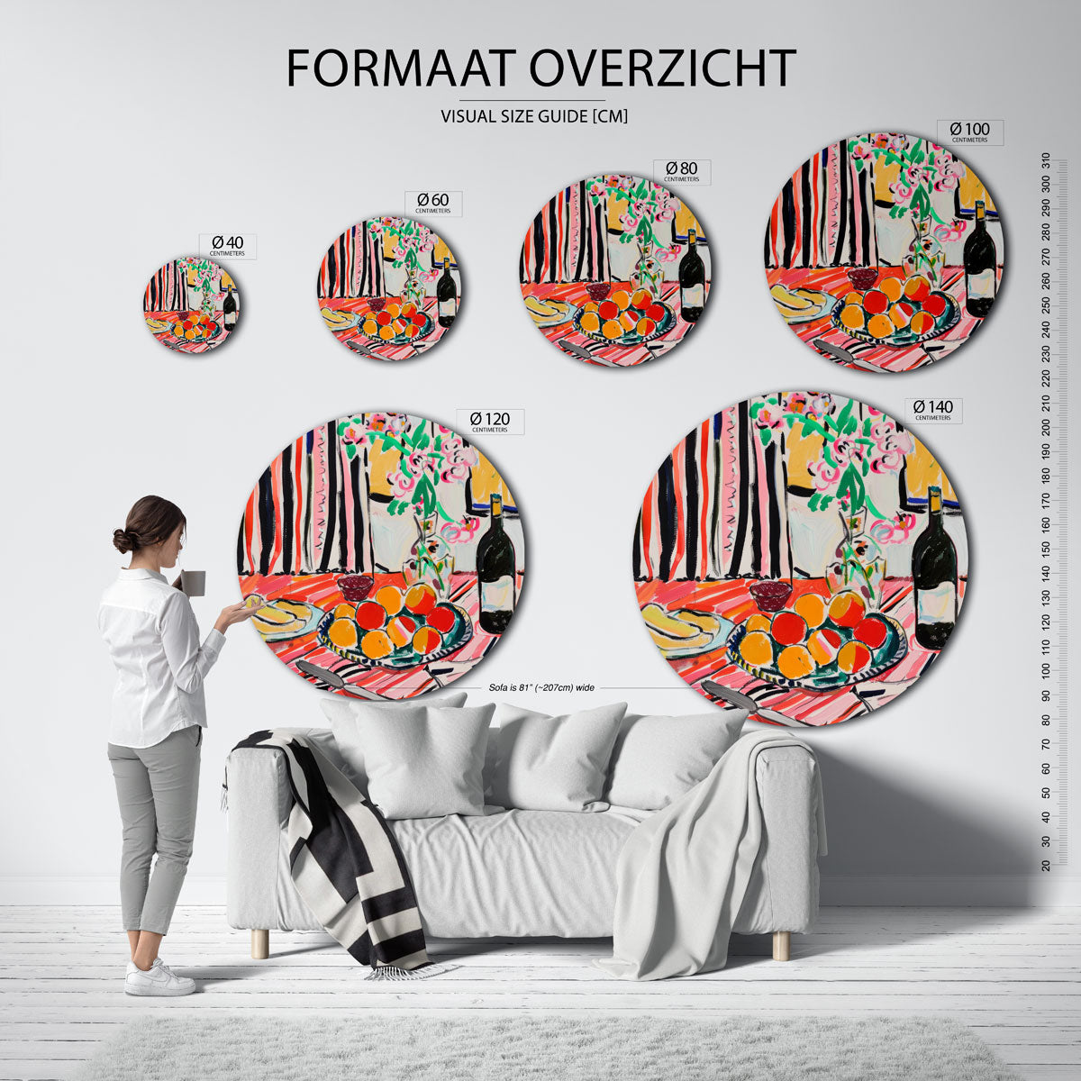 Fruit en bloemen – abstracte wandkunst als muurcirkel van WallArtistic