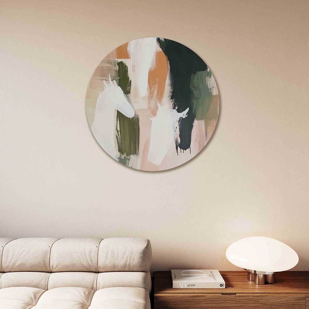 Abstracte paarden – moderne abstracte muurcirkel voor aan de muur