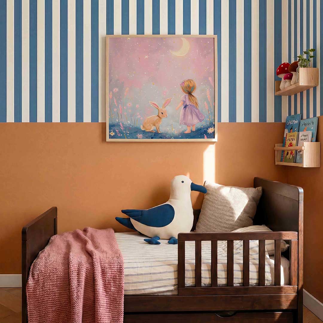 Meisje en konijn – kids poster in vierkant formaat