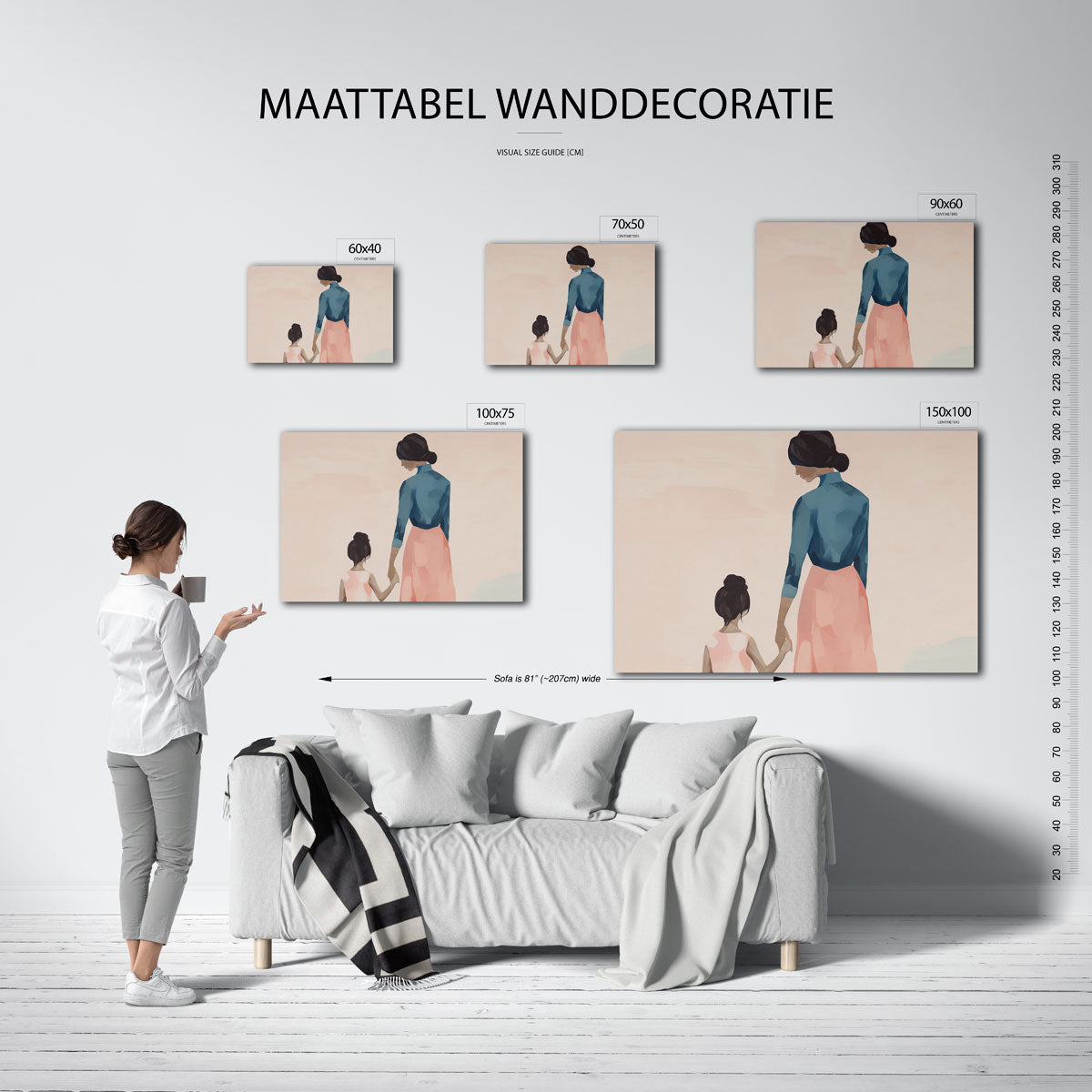 Moeder en kind – moderne liggende wanddecoratie