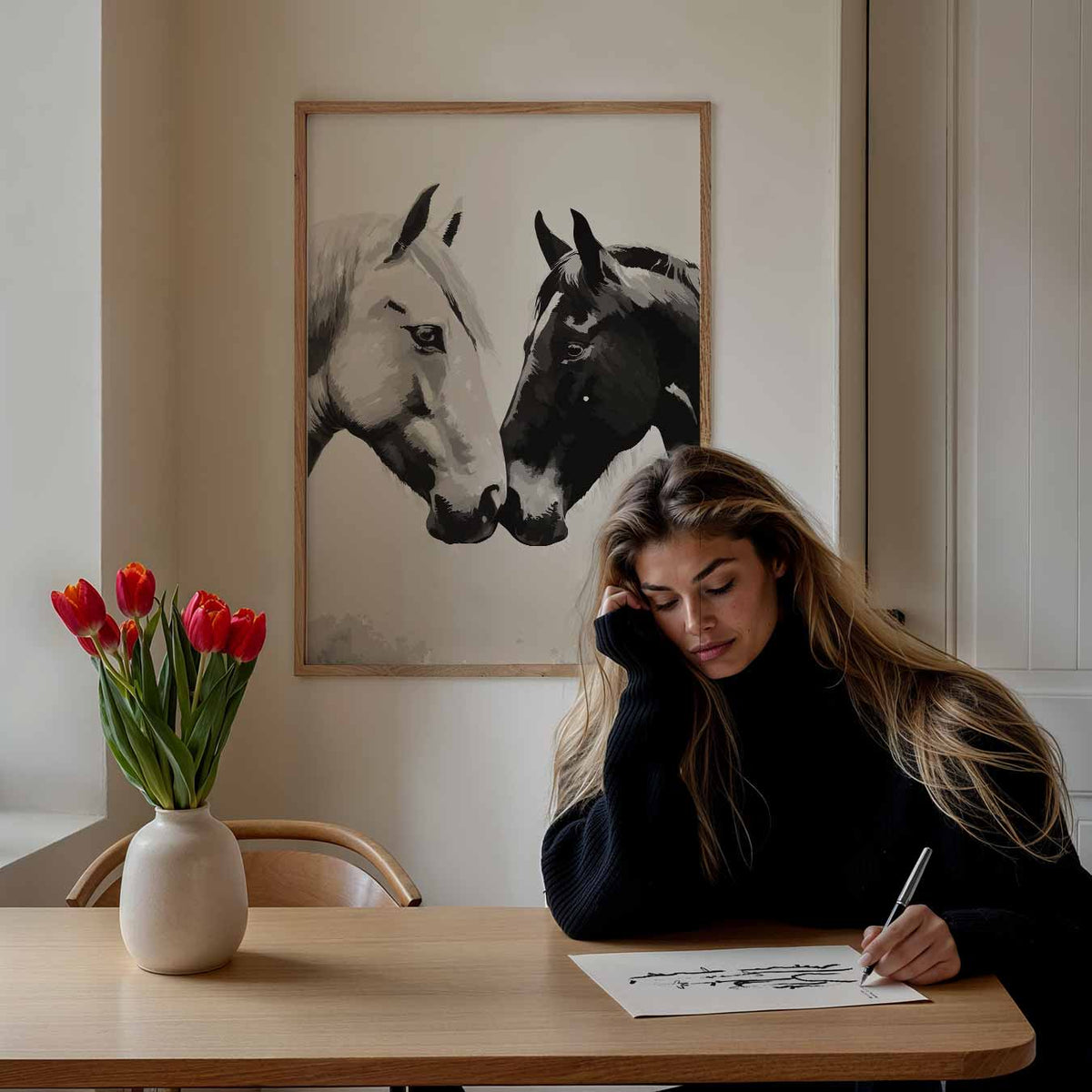 Twee Paarden Vriendschap – staande dieren wanddecoratie van WallArtistic