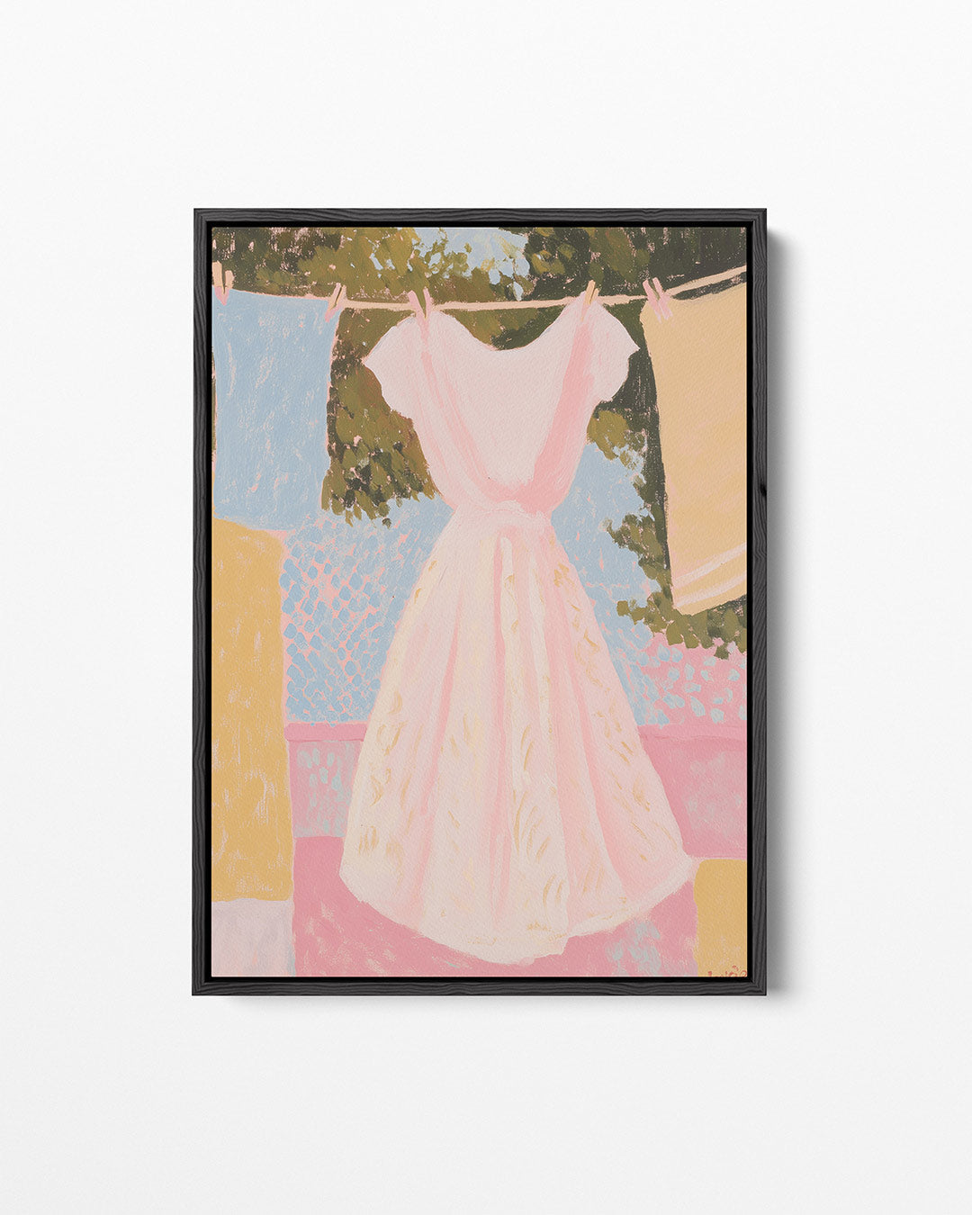 Waslijn met jurk – staand wanddecoratie kunstwerk