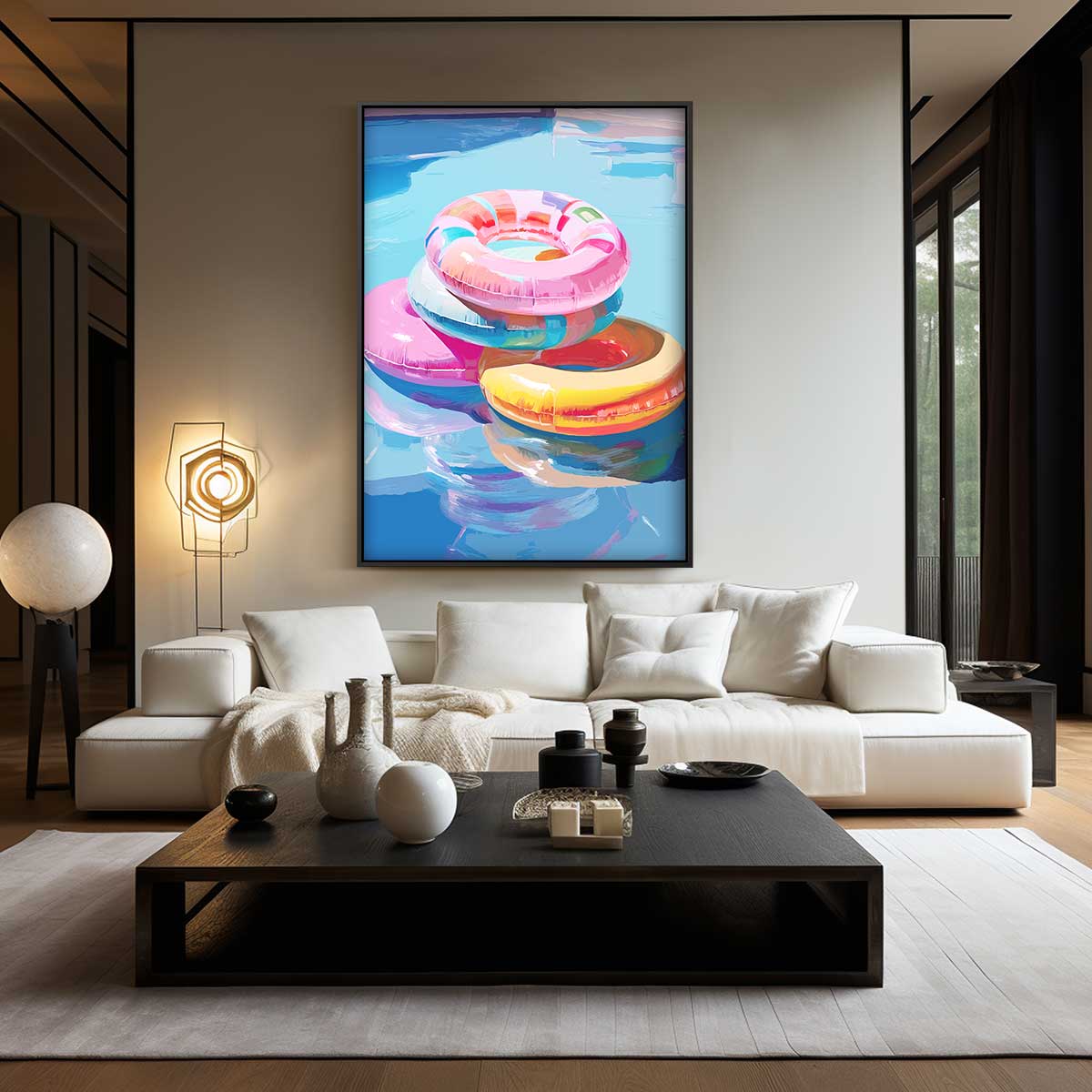 Zomerse Zwembad Fun – kunstwerk met zwarte baklijst