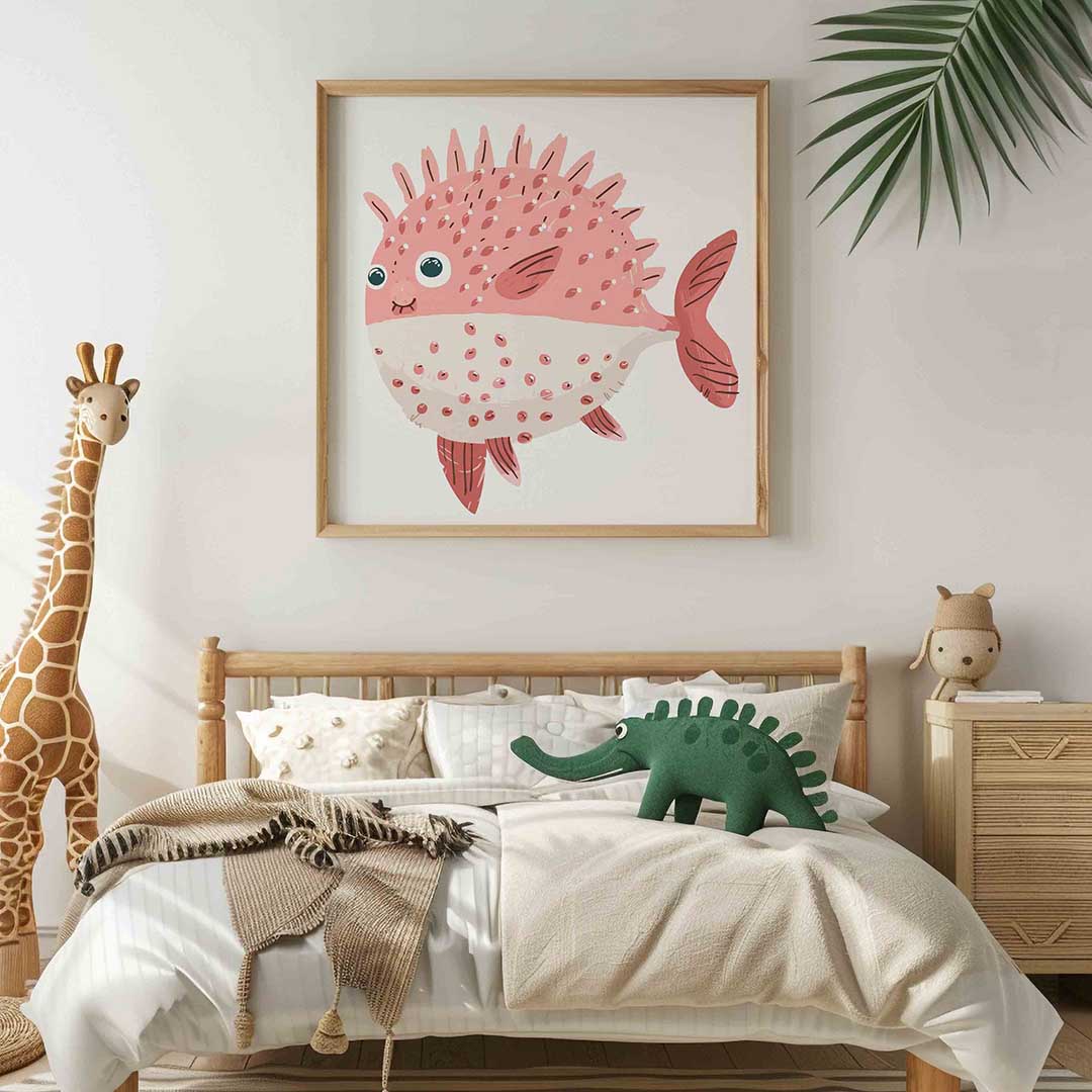 Opgeblazen vis – vierkante kinderkamer wanddecoratie van WallArtistic