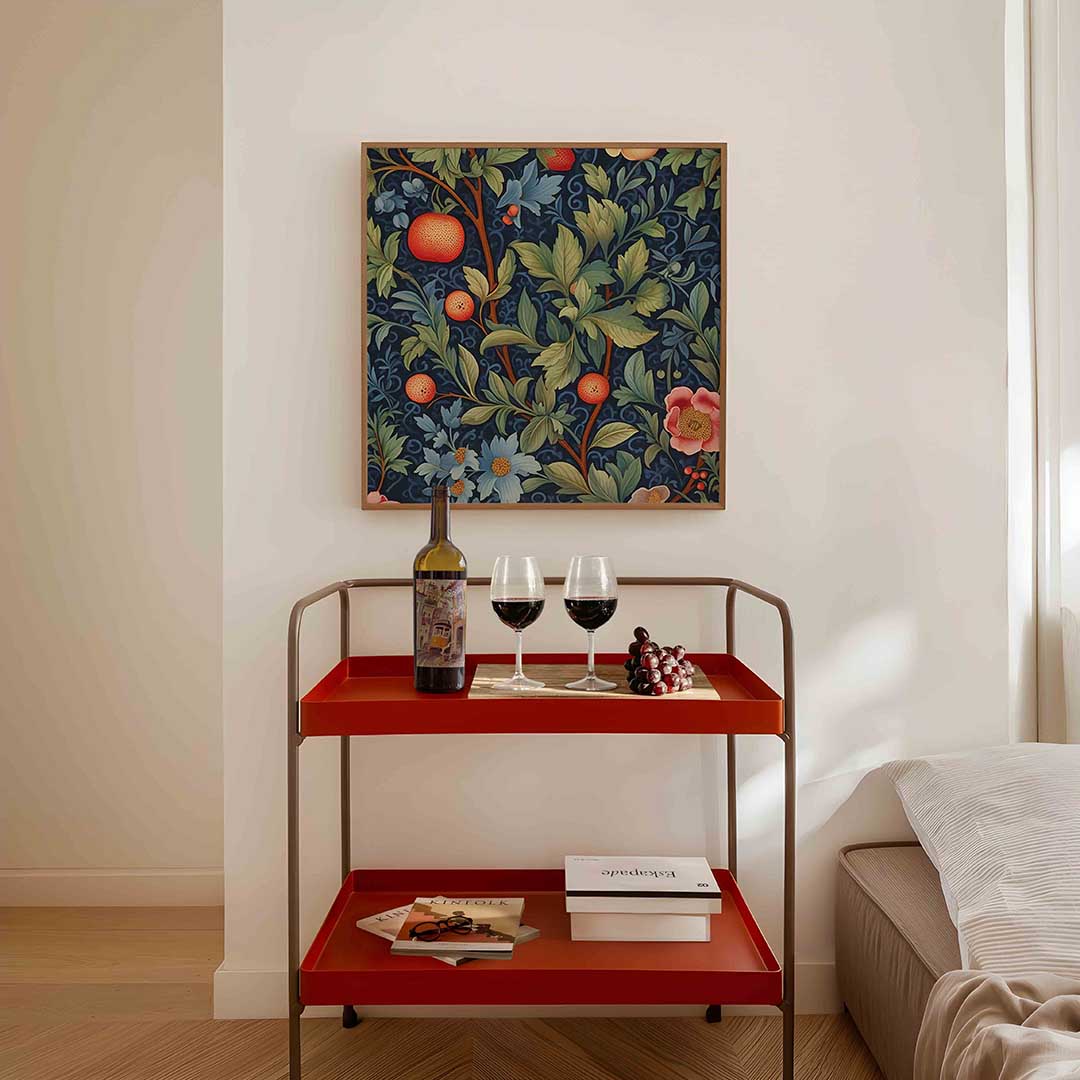 Bloemen en fruit – vierkante William Morris wanddecoratie van WallArtistic