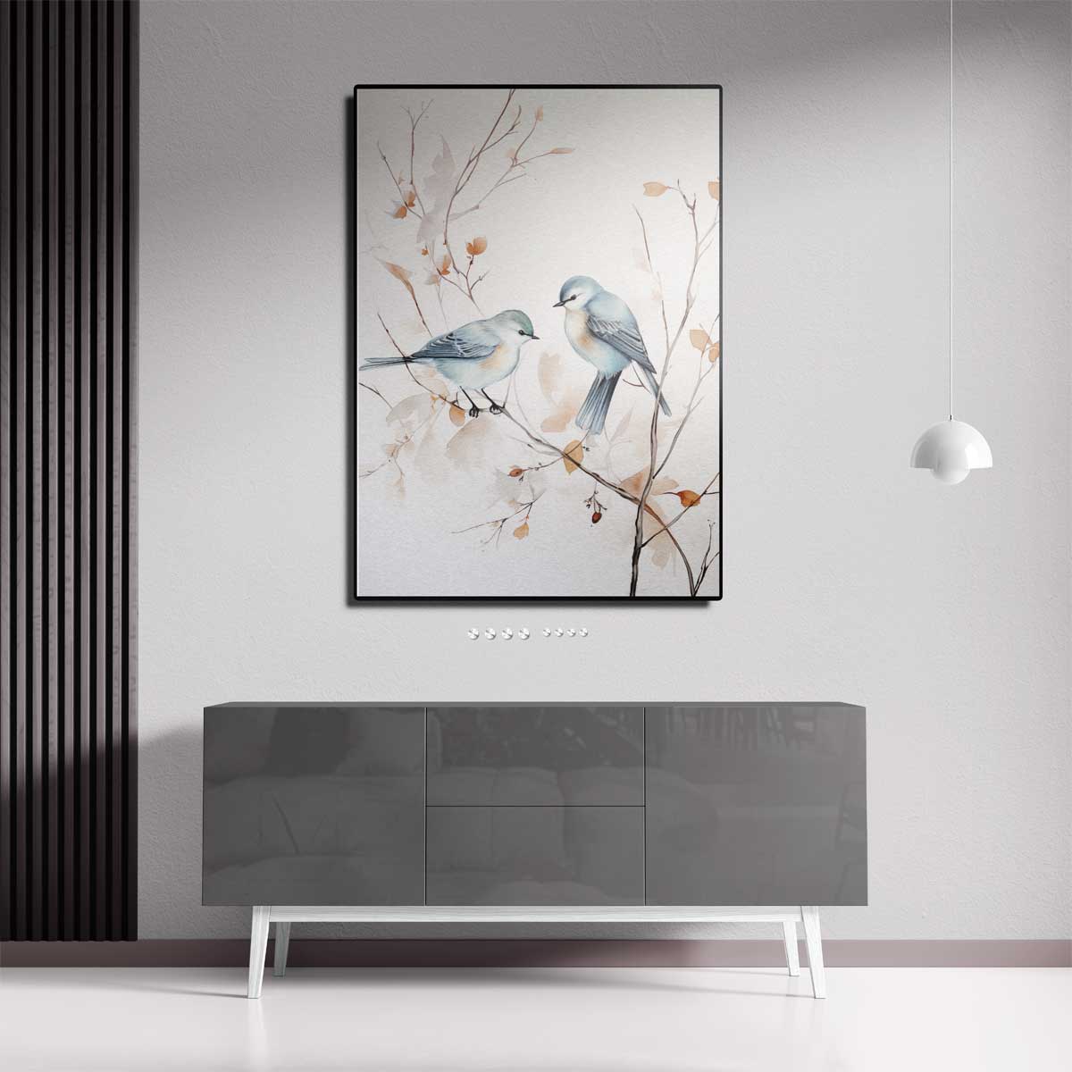 Vrolijke Vogels op Tak – dibond kunstwerk als wanddecoratie