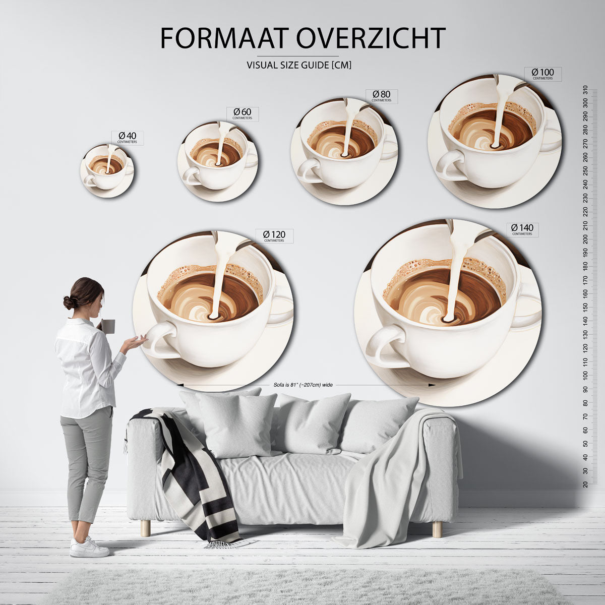 Koffiekop met melk – abstracte wandkunst als muurcirkel van WallArtistic