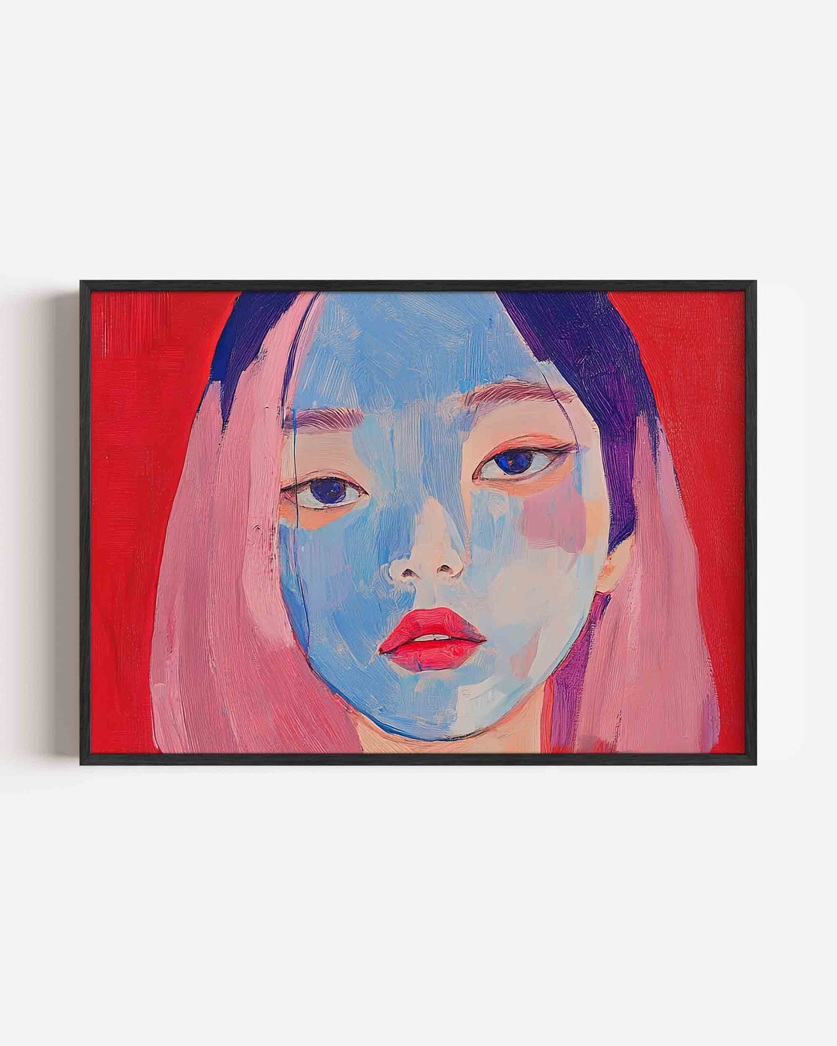 Portret met blauwe en roze tinten – vrouwelijk portret als landscape poster