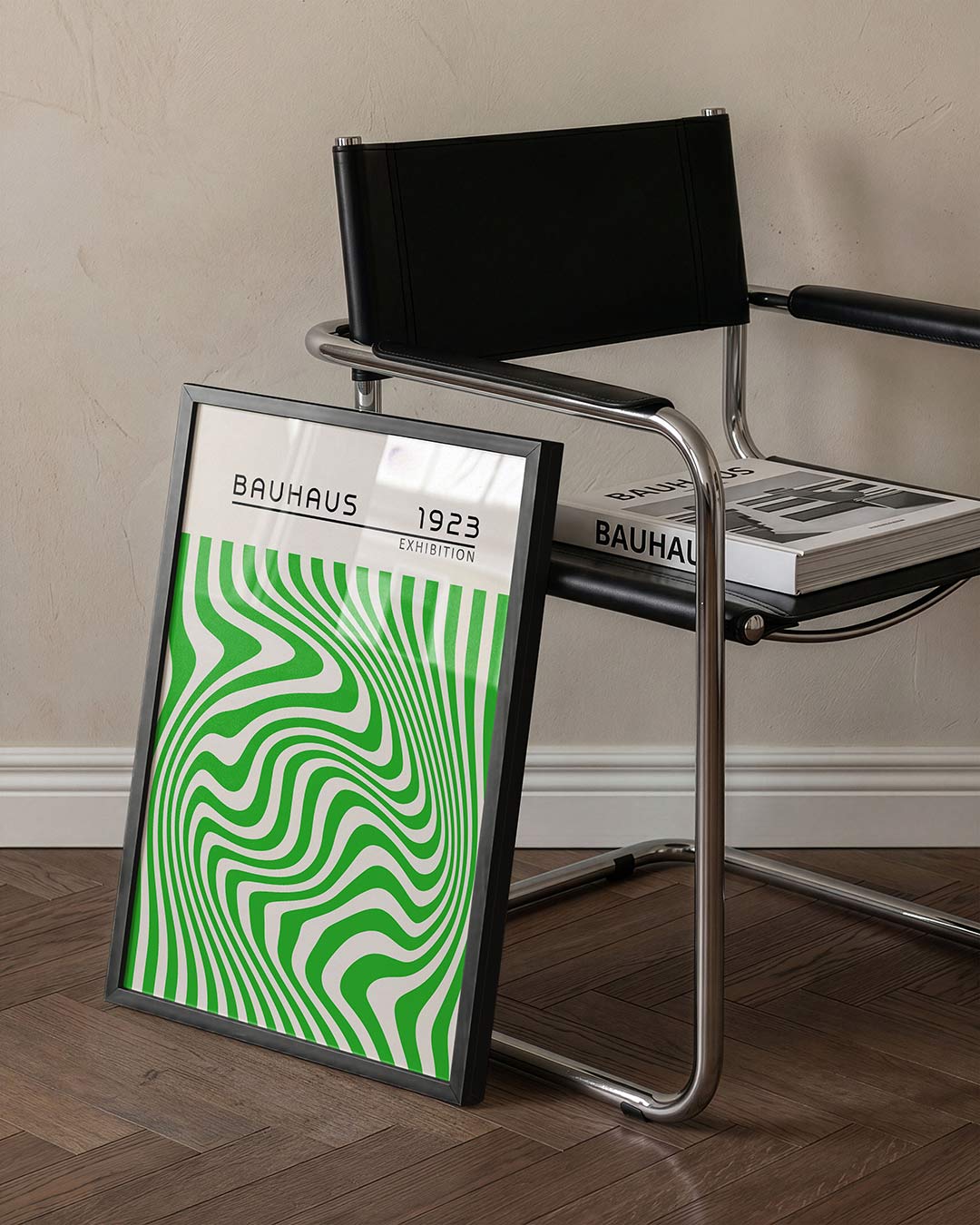 Golvend lijnenspel – staande Bauhaus poster voor aan de muur