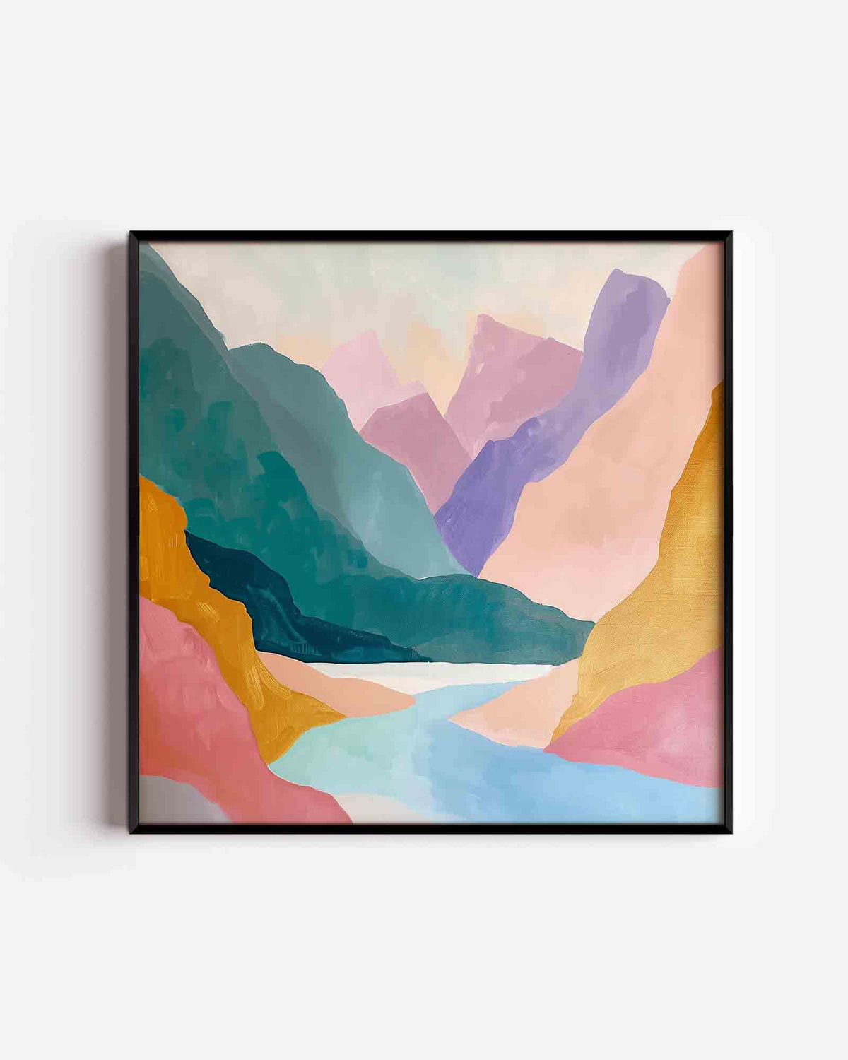Berglandschap in pastel – design vierkante poster als wanddecoratie