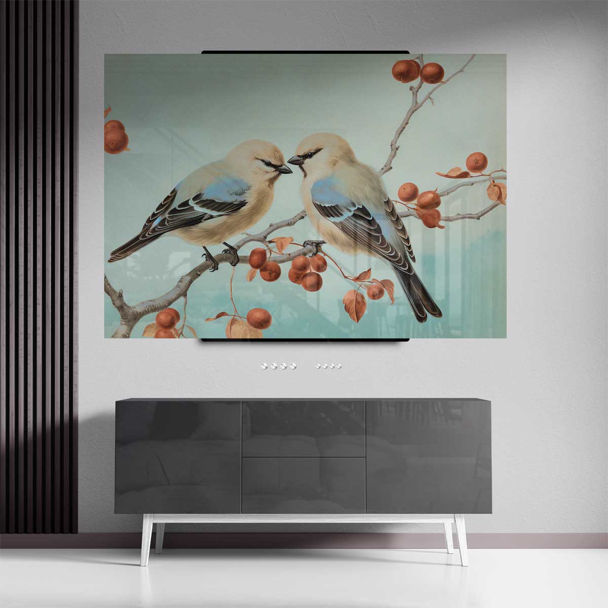 Twee Vogels op een Tak – canvas kunstwerk als wanddecoratie
