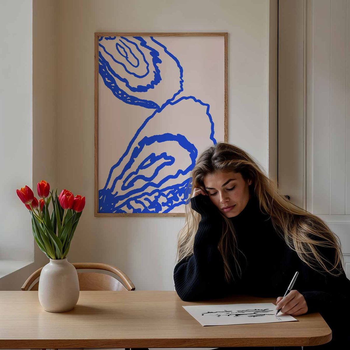 Elegante Oesterlijnen – staande muurposter met zomerse uitstraling