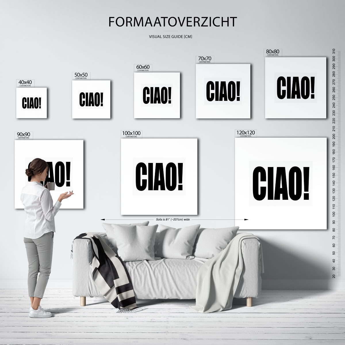 Ciao – vierkante muurposter met kleurrijke illustratie