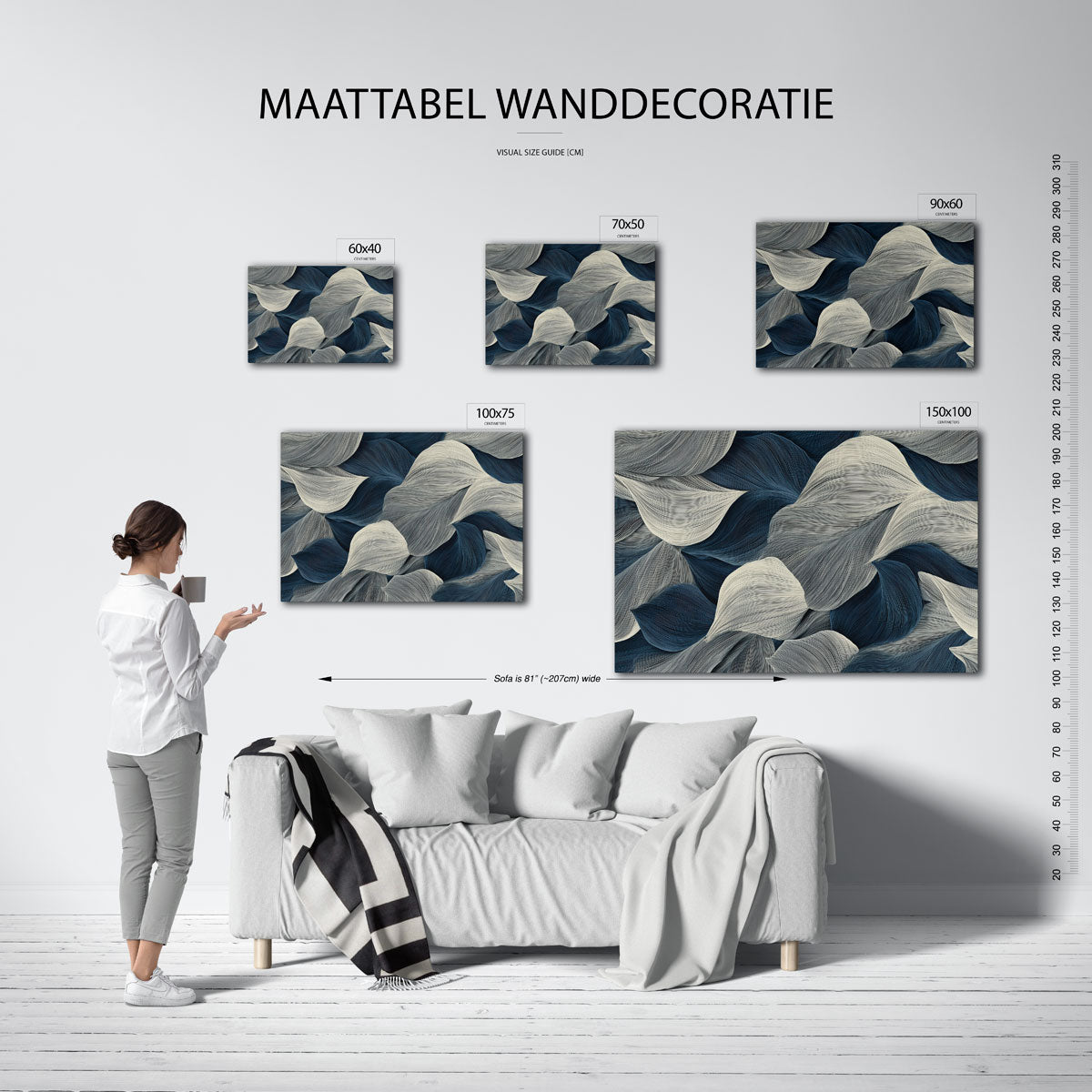 Golvende lijnen – Wanddecoratie kunstwerk – moderne liggende wandkunst