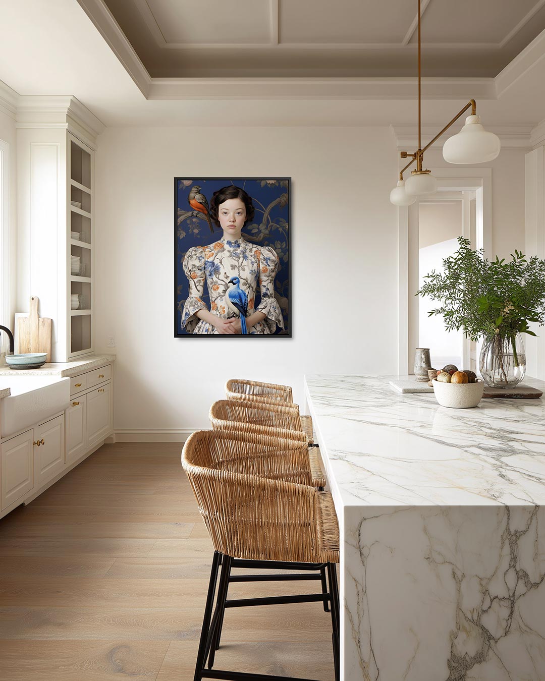 Vrouw met vogels – staand wanddecoratie kunstwerk