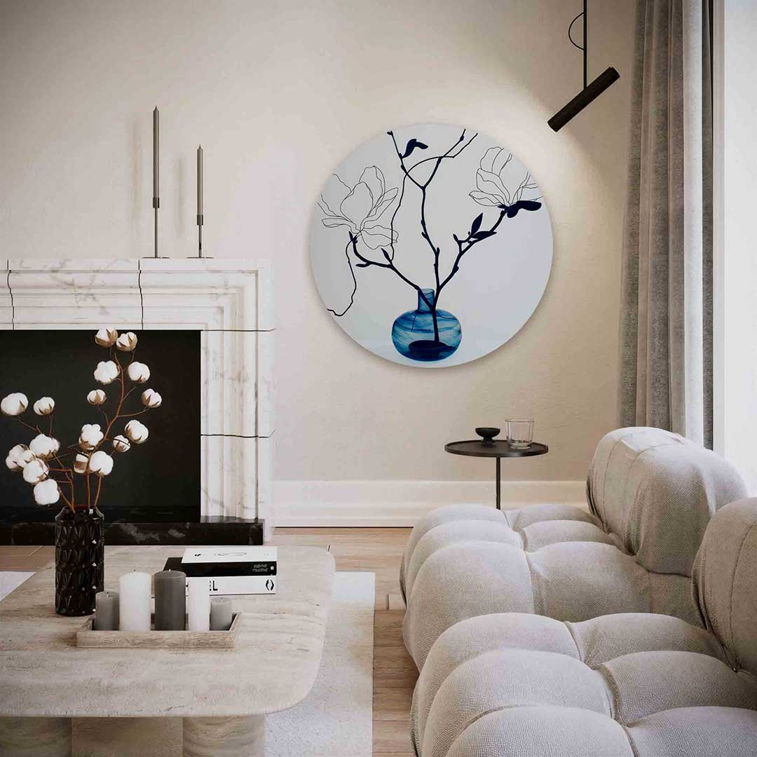 Magnolia takken – abstracte textuur muurcirkel als wanddecoratie