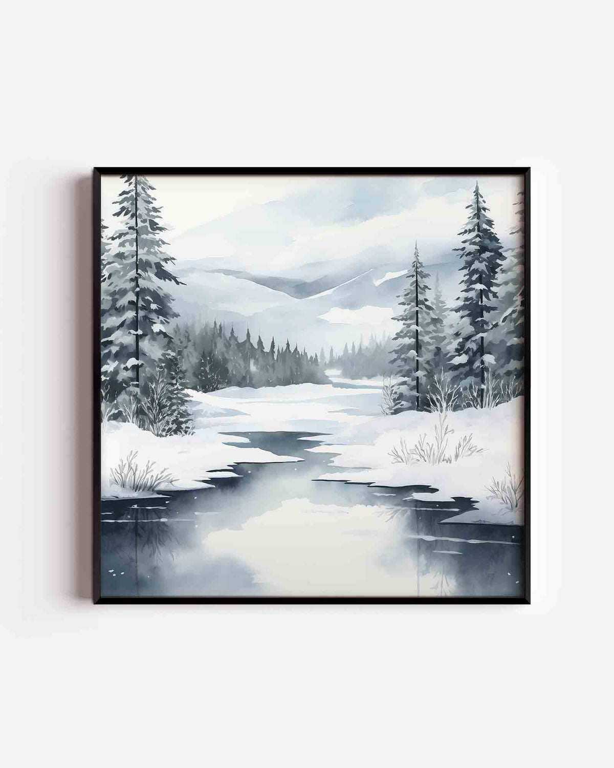 Winterlandschap met besneeuwde bomen – kerst vierkante poster als wanddecoratie