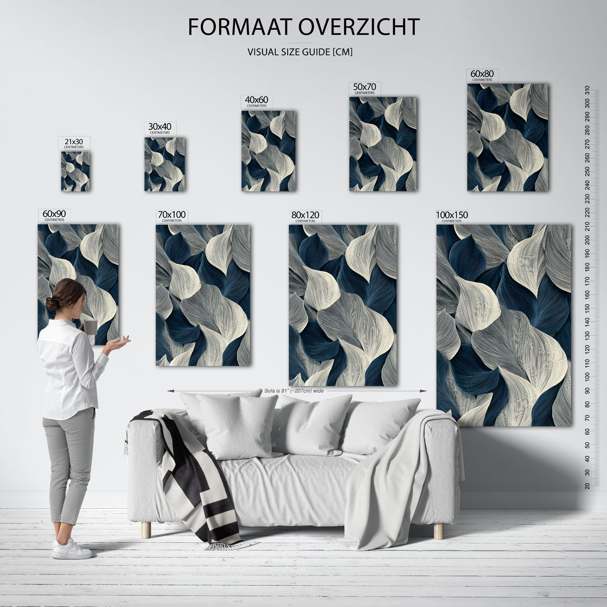 Golvende lijnen – staande muurposter met abstracte vormen
