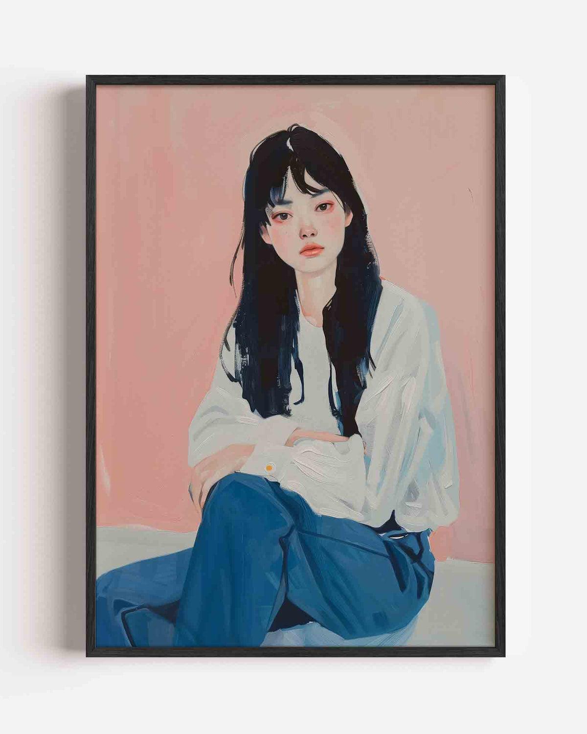 Vrouw met donkere haren – hedendaagse illustratie portret poster als wanddecoratie