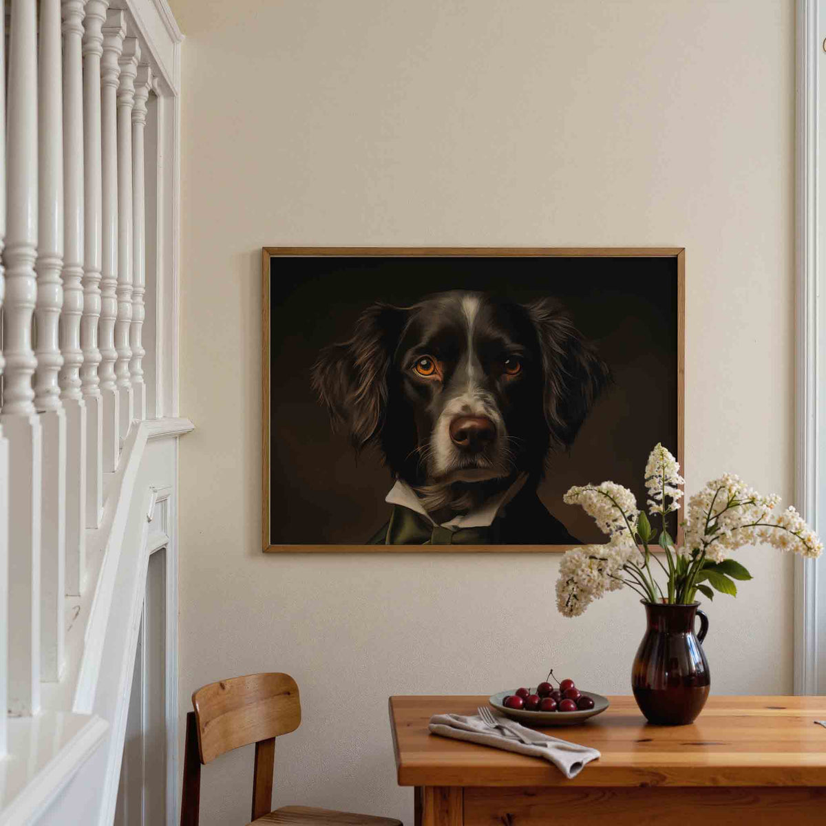 Hond met groene strik – dieren poster in liggend formaat