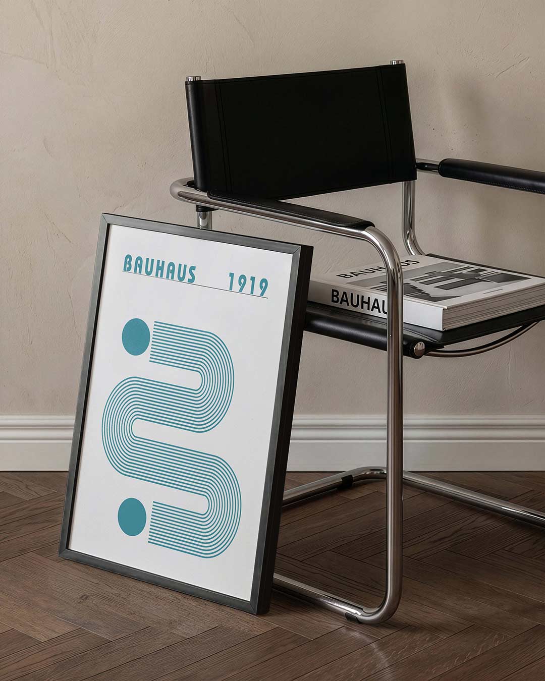 Lijnen en vlakken – staande Bauhaus poster voor aan de muur
