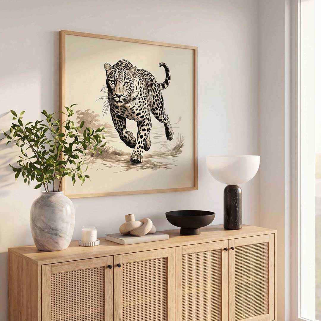 Rennende luipaard – dierenillustratie als vierkante poster