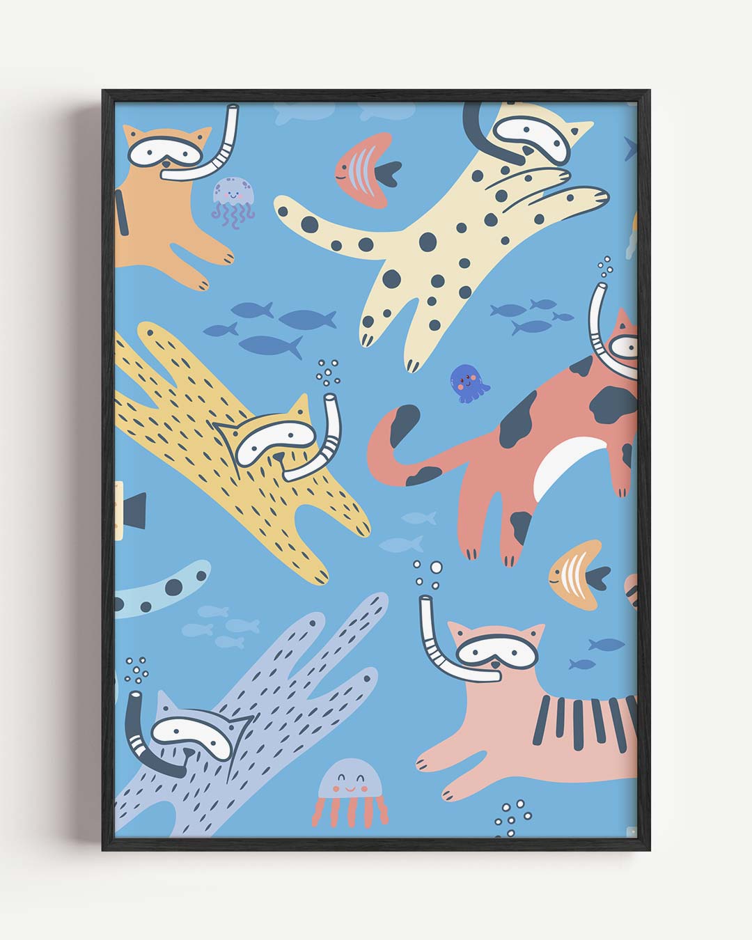 Duikende Katten Illustratie – dieren portret poster als wanddecoratie