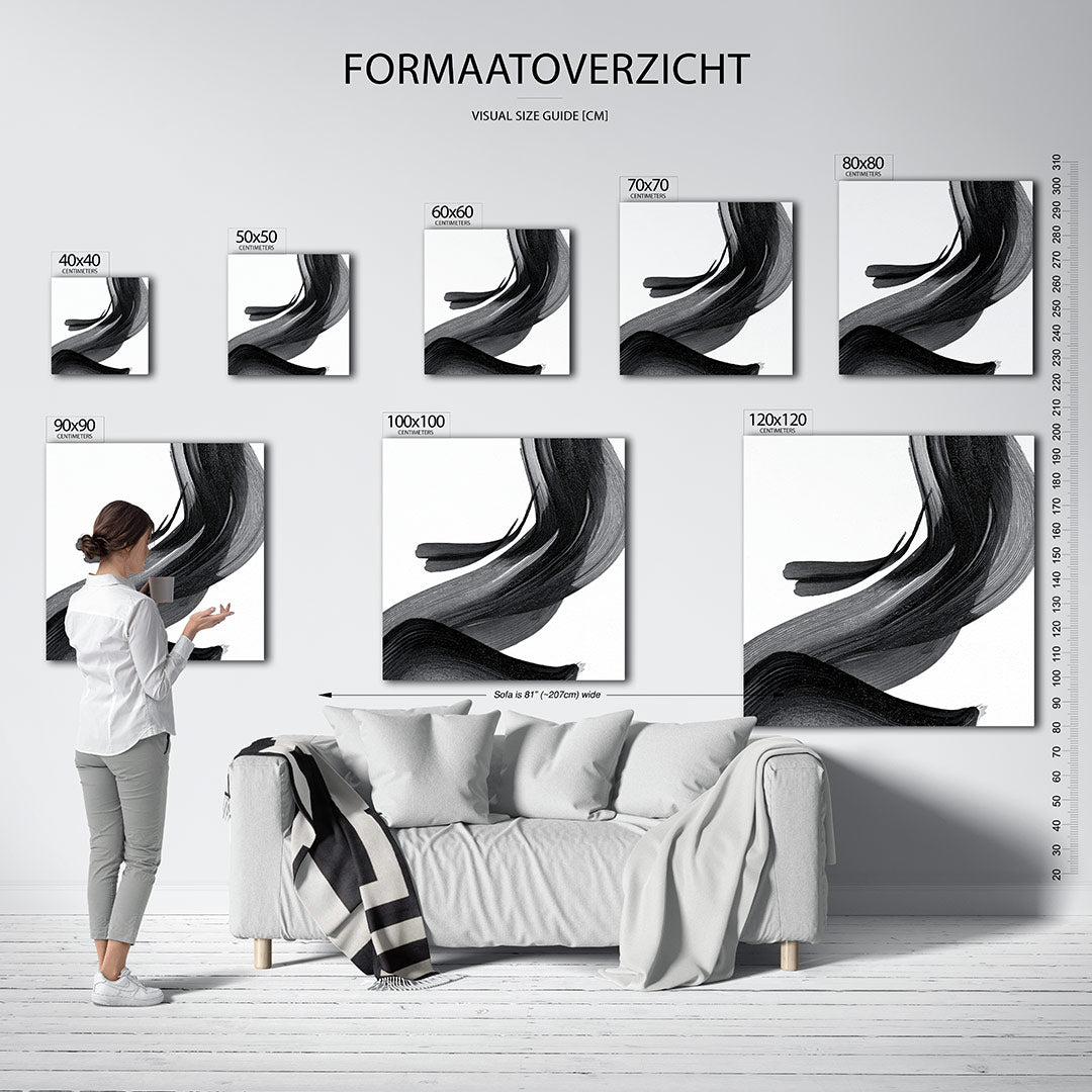 Dynamische borstelvegen kunstwerk – materiaalweergave – dit kunstwerk toont vloeiende zwarte en grijze borstelvegen op een