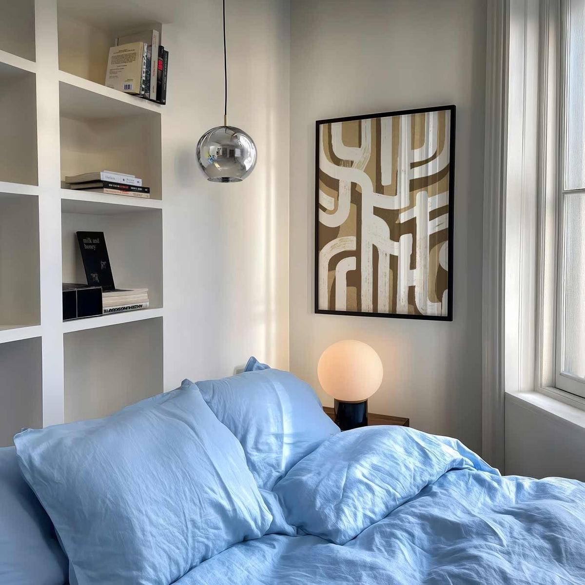 Modern Abstract Beige – staande muurposter met kleurrijke abstracte vormen