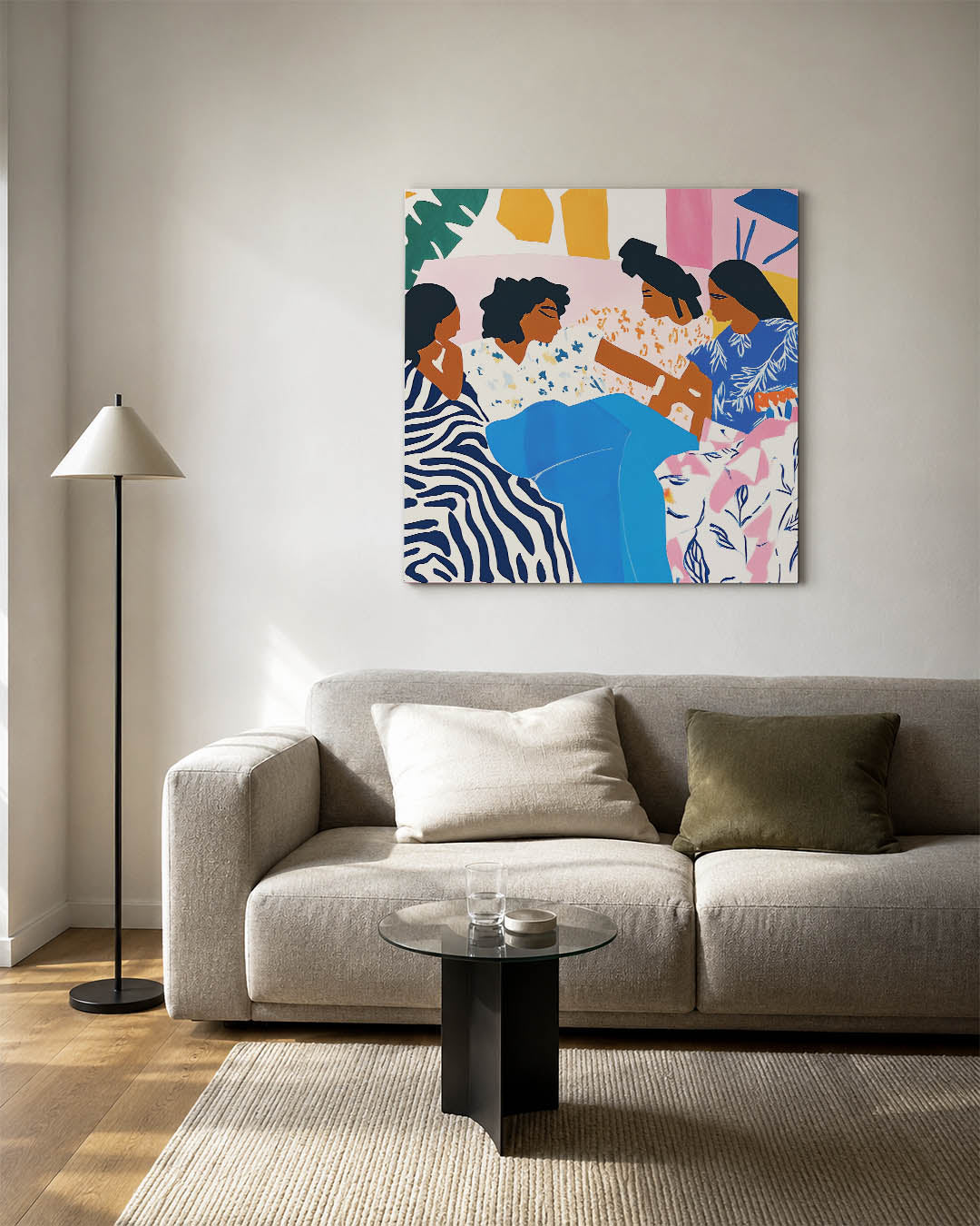 Vrolijke kleurencompositie kunstwerk – detailweergave – dit kunstwerk toont een levendige scène met vloeiende lijnen en