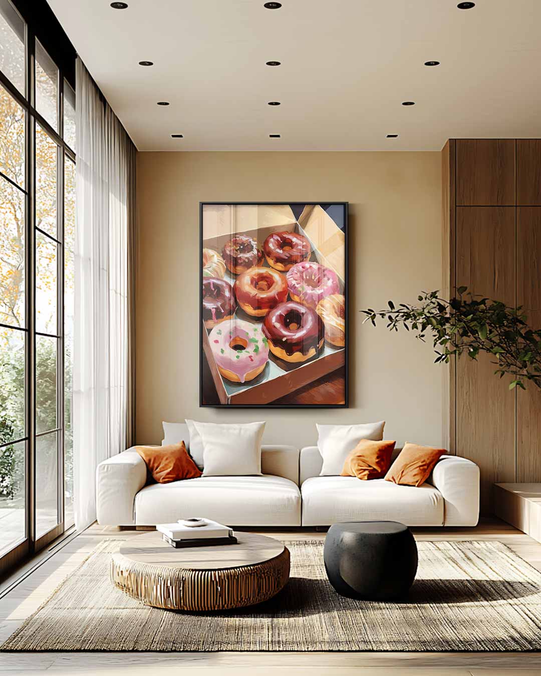 Kleurrijke Donutbox – plexiglas wanddecoratie in portret formaat