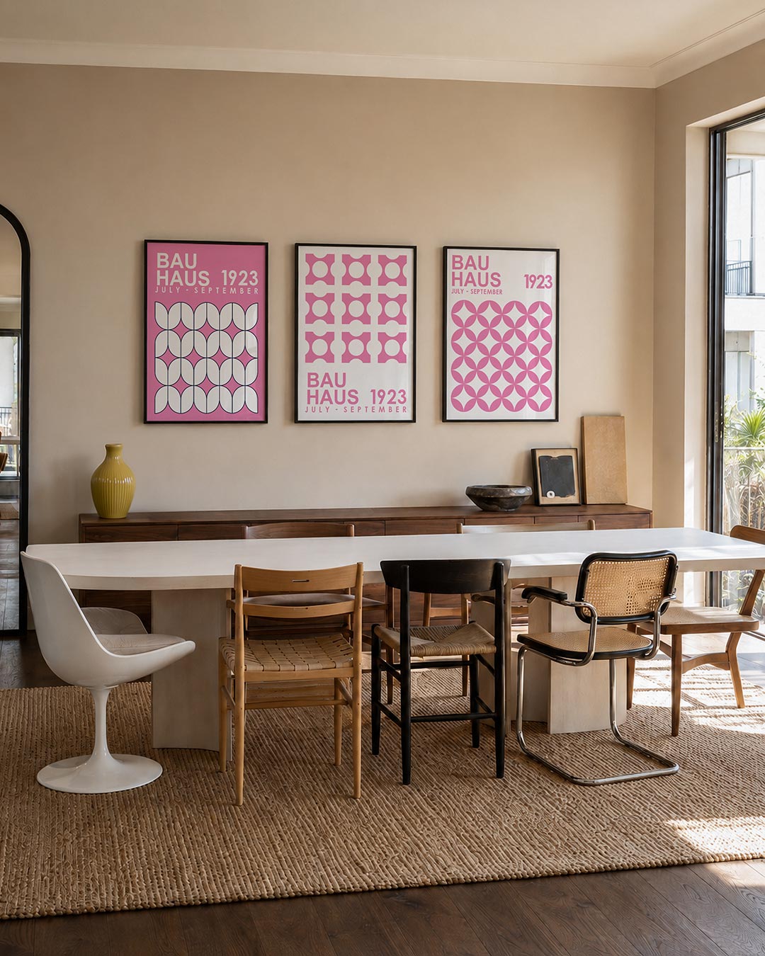 Vormen en vlakken driedelige posterset – deze posterset in drie delen toont een speelse combinatie van witte vormen op een