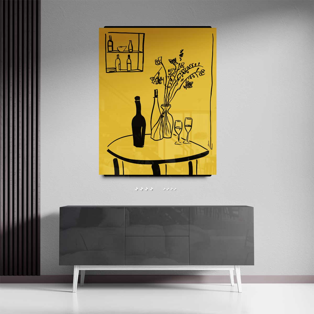 Lijnkunst Stillleven op Gele Achtergrond – canvas kunstwerk als wanddecoratie