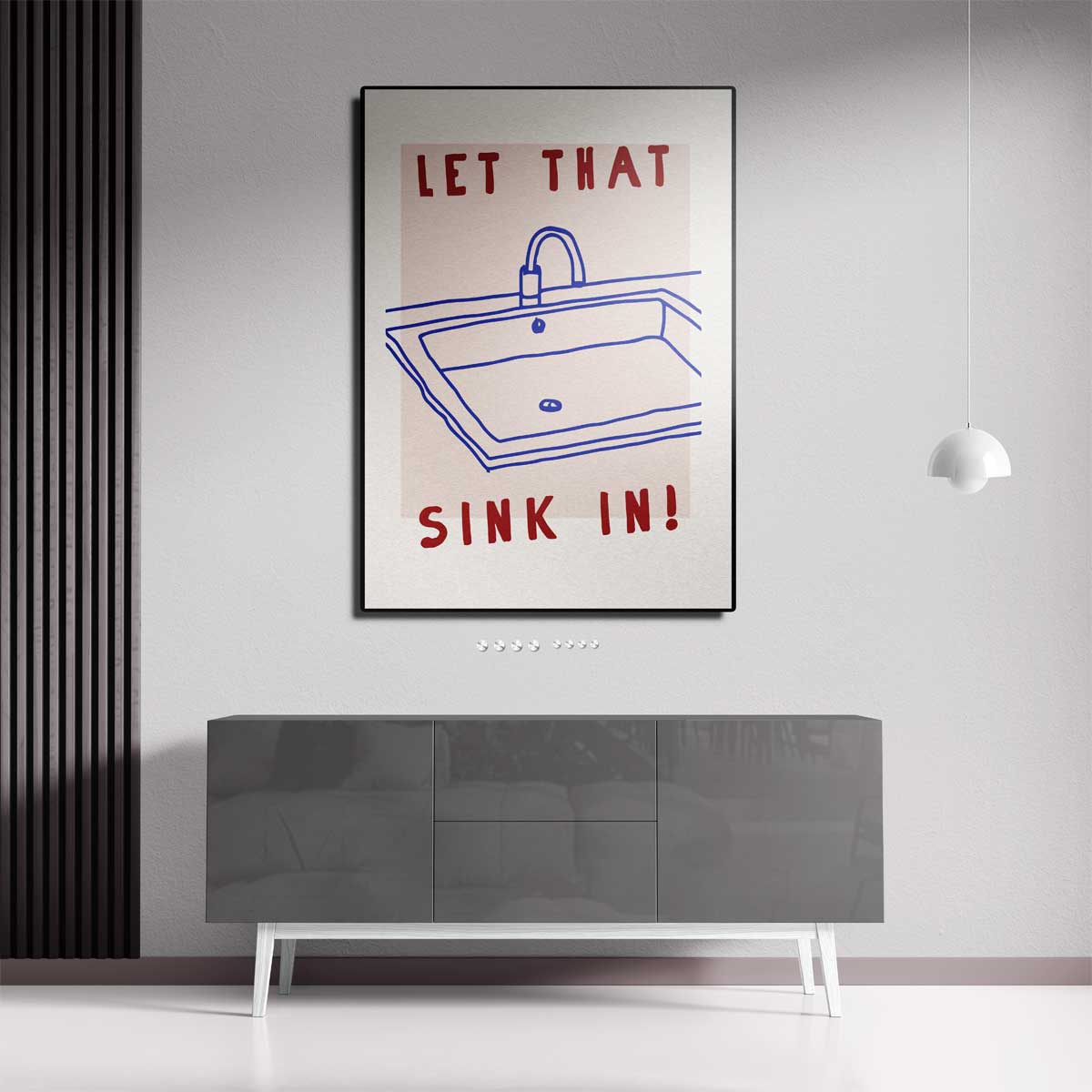 Humoristisch Wasbak Illustratie – staande wandkunst voor woonkamer of interieur