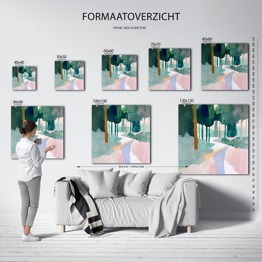 Boslandschap in kleurvlakken kunstwerk – materiaalweergave – dit werk toont een boslandschap met vloeiende kleurvlakken en