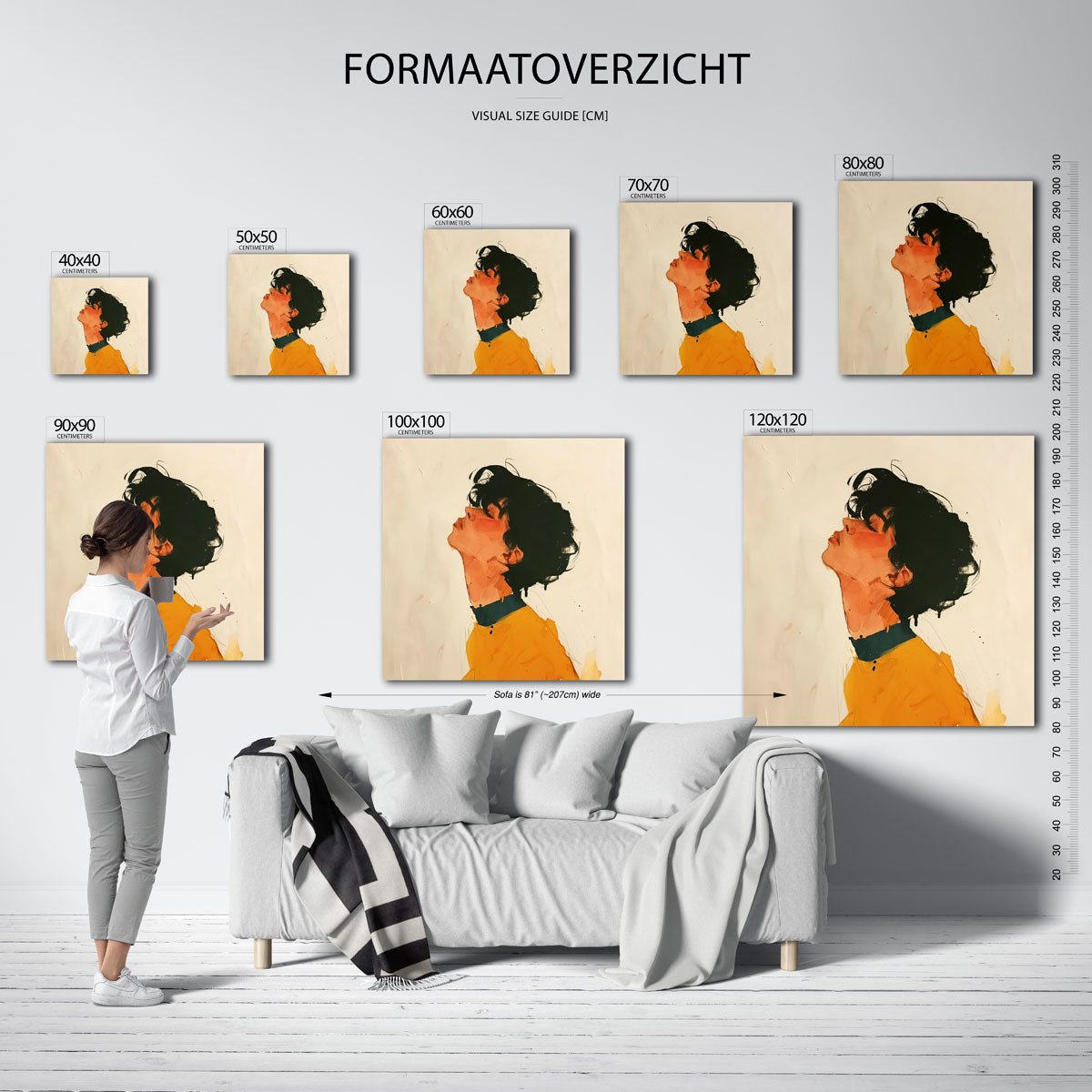 Zijwaarts kijkende persoon – vierkante muurposter met kunst en design