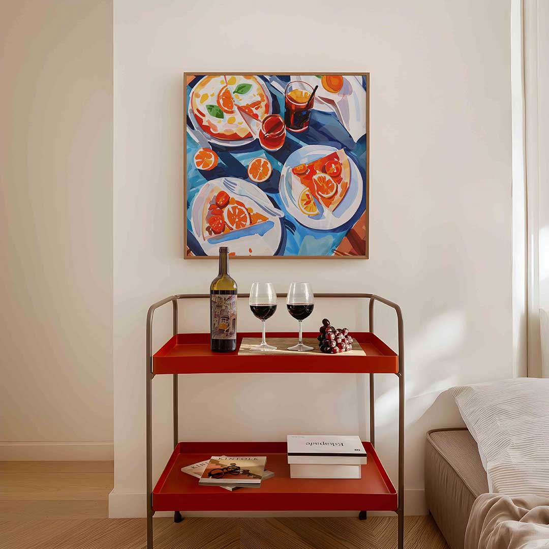Pizza en citrus – vierkante keuken wanddecoratie van WallArtistic