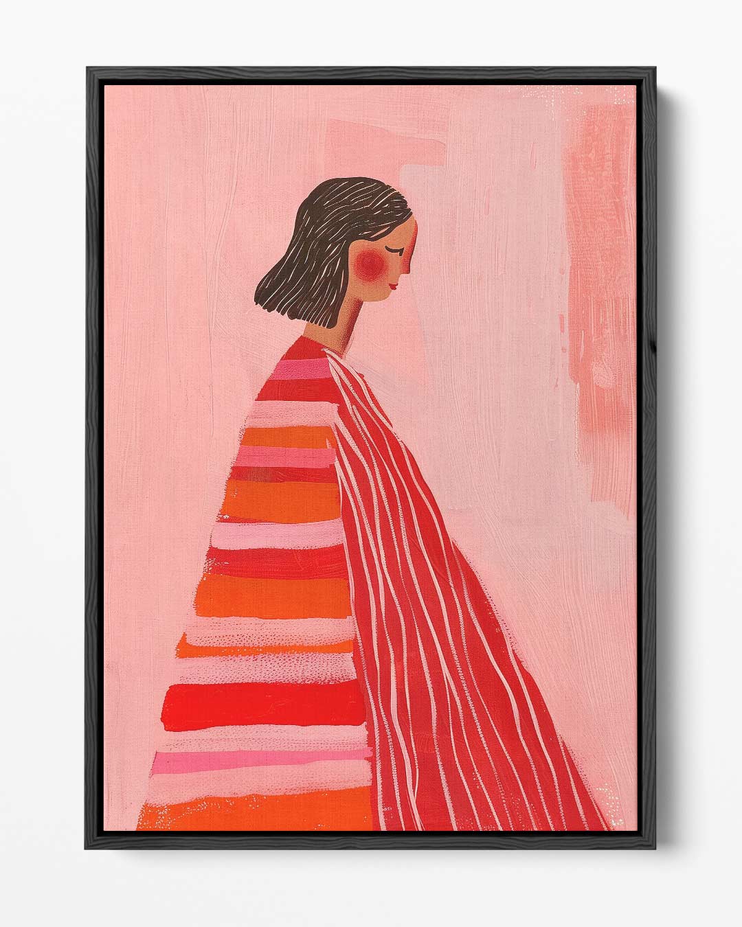 Vrouw in Roze en Rood – portret kunstwerk als wanddecoratie