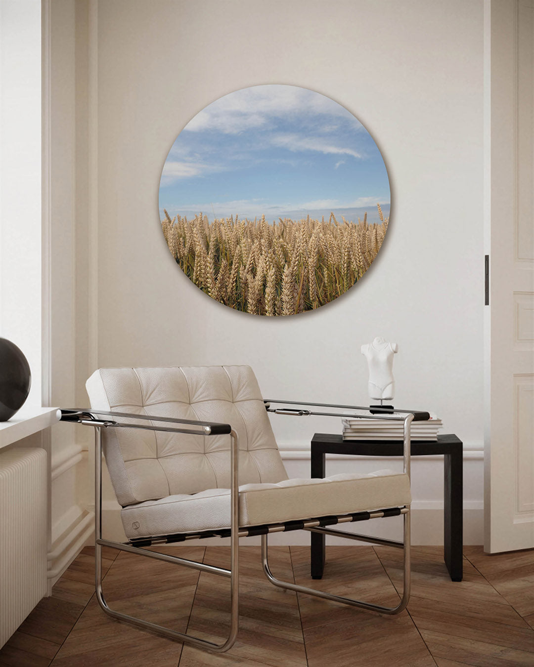 Gouden tarweveld – fotografie muurcirkel als ronde wanddecoratie