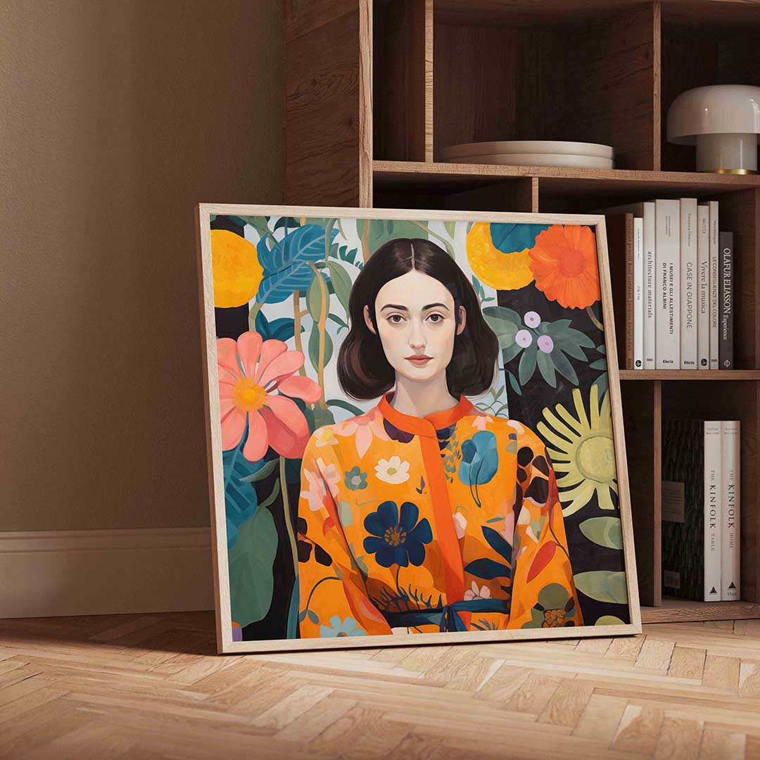 Vrouw met bloemen – moderne wandkunst als vierkante poster